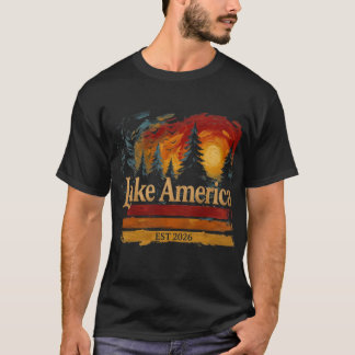 T-shirt Lac Amérique Vintage Coucher de soleil Hommes Femm