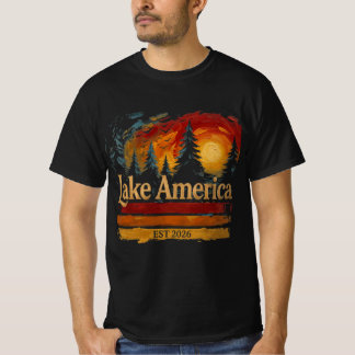 T-shirt Lac Amérique Vintage Coucher de soleil Hommes Femm