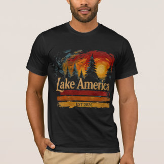 T-shirt Lac Amérique Vintage Coucher de soleil Hommes Femm