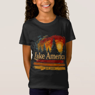 T-Shirt Lac Amérique Vintage Coucher de soleil Hommes Femm