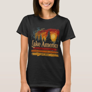 T-shirt Lac Amérique Vintage Coucher de soleil Hommes Femm