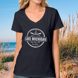 T-shirt Lac Michigan, ville personnalisée, nom, ancre, pa