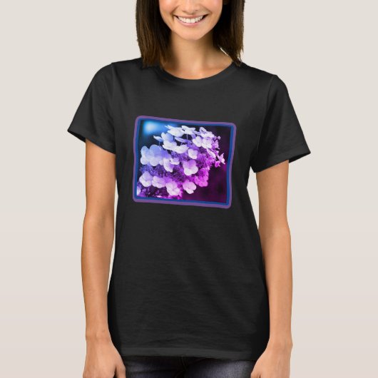 T-shirt Lacecap Hydrangea Noir Et Blanc Tinté (Devant)