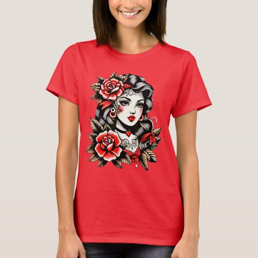 T-Shirt Lady avec des Roses (Devant)