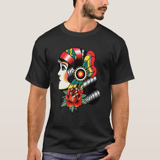 T-shirt Lady Head American Traditionnelle Tattoo Old Schoo (Devant)