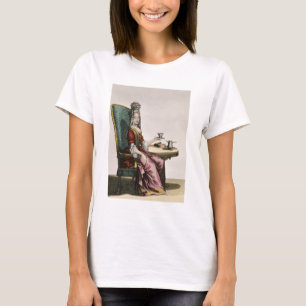 T-shirt Lady Taking Coffee, fashion plate, c.1695 (engravi