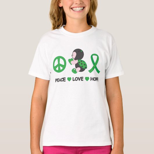 T-shirt Ladybug Peace Love Hope Green Awareness Ruban (Devant)