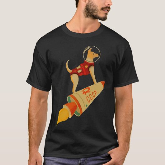 T-shirt Laika Le CCCP Russie Soviétique Super Space Rocket (Devant)