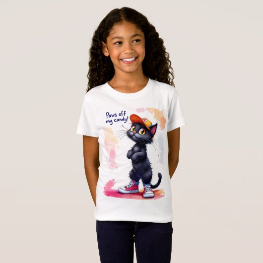 T-Shirt Laisse tomber mon bonbon ! Chat noir en basket, Ha (Devant entier)