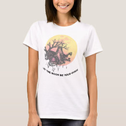 T-shirt Laisser La Lune Guide, Loup sur Lune Lettres Rusti