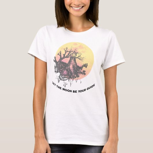 T-shirt Laisser La Lune Guide, Loup sur Lune Lettres Rusti (Devant)