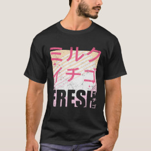T-shirt Lait de fraise frais Texte japonais 90s Retro Vint
