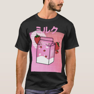 T-shirt Lait de fraise japonais Kawaii Shake
