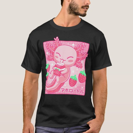T-shirt Lait de fraise Kawaii Axolotl Shake Carton Japane (Devant)