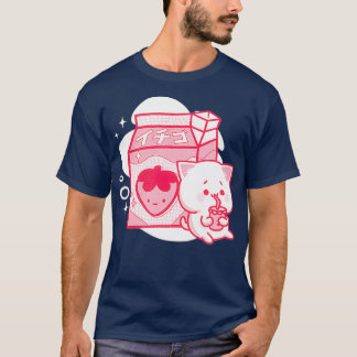 T-shirt Lait de fraise Kawaii japonais Shake Cat