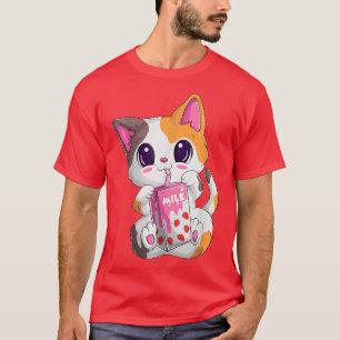 T-shirt Lait De Fraise Kawaii Neko Pour Femmes Et Fille An