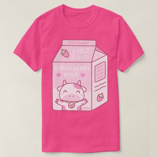 T-shirt Lait de fraise Kawaii tonne avec mascotte de vache (Design devant)