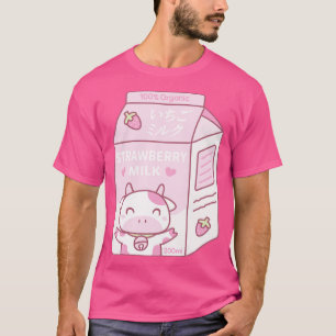 T-shirt Lait de fraise Kawaii tonne avec mascotte de vache