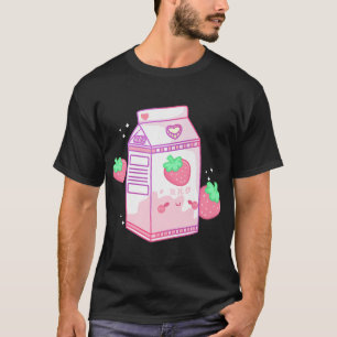 T-shirt Lait de fraise rose mignonne Japonais Kawaii Retro