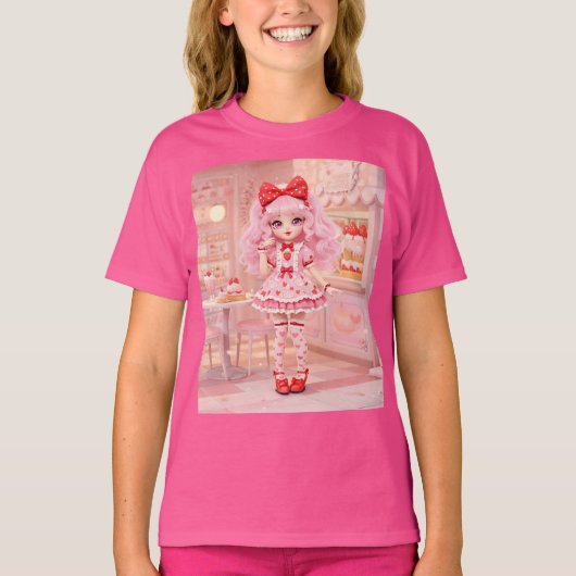 T-shirt Lait de fraise shake Poupée Kawaii (Devant)