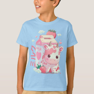 T-shirt Lait de fraise Vache Carton Cute Kawaii Japonais