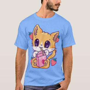 T-shirt Lait fraise Chat Cute Kawaii Kitten Anime Neko