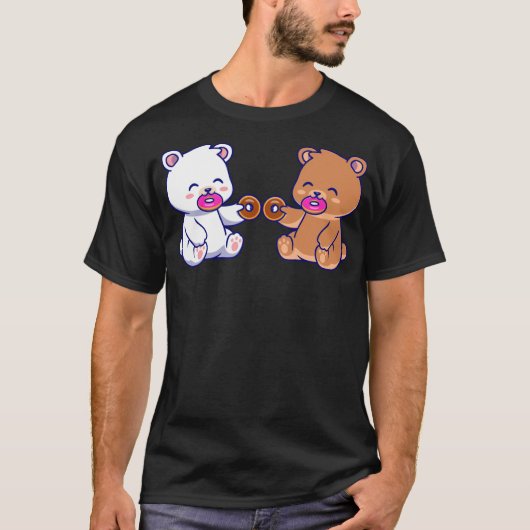 T-shirt Lait Mocha Ours mangeant des beignets cuits au fou (Devant)