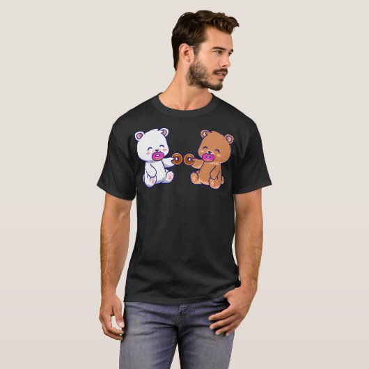 T-shirt Lait Mocha Ours mangeant des beignets cuits au fou (Devant entier)