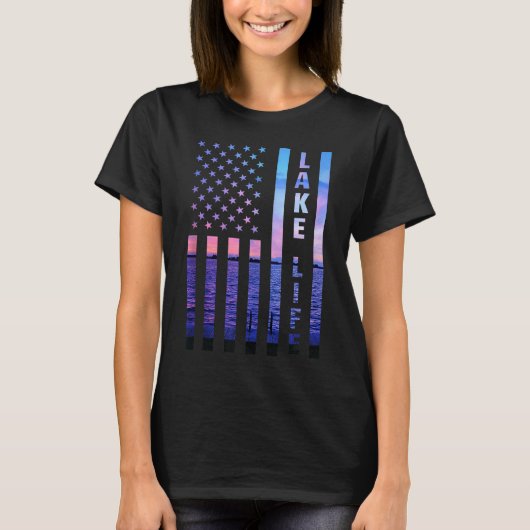 T-shirt Lake Life American Flag Dock Sunset Wakeboard Po (Devant)