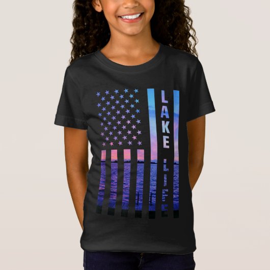 T-Shirt Lake Life American Flag Dock Sunset Wakeboard Po (Devant)