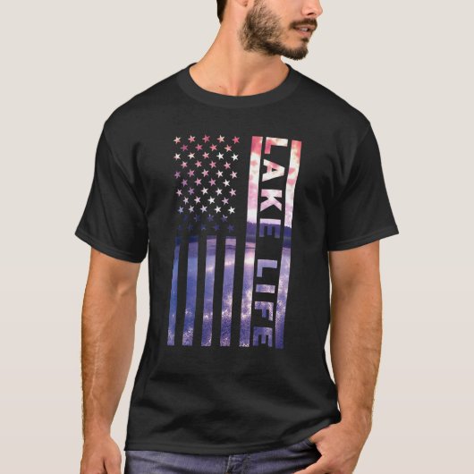 T-shirt Lake Life American Flag Dock Sunset Wakeboard Po (Devant)