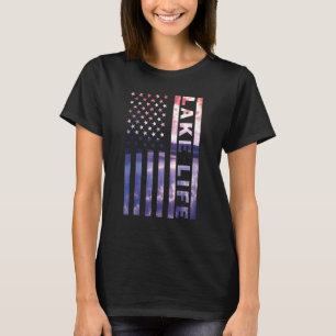 T-shirt Lake Life American Flag Dock Sunset Wakeboard Po