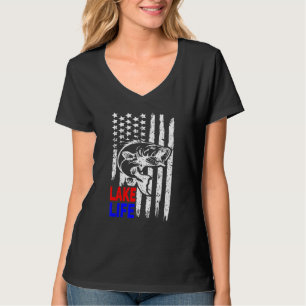 T-shirt Lake Life Bass Fishing Drapeau américain Lucky Fis