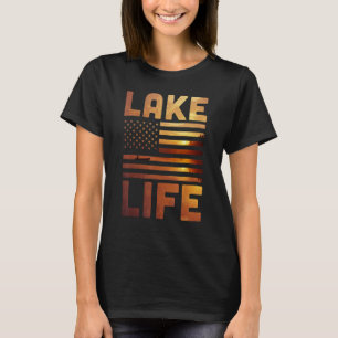 T-shirt Lake Life Fishman Sunset American Flag Bass Fish
