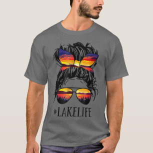 T-shirt Lake Life Messy Bun Filles Femmes Maman Mère Grand