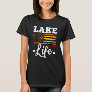 T-shirt Lake Life Usa American Flag Themed Outdoor And Fis