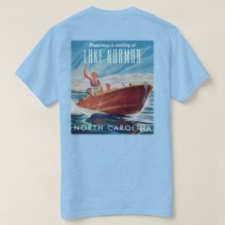T-shirt Lake Norman North Carolina Retro Boat Back Imprime