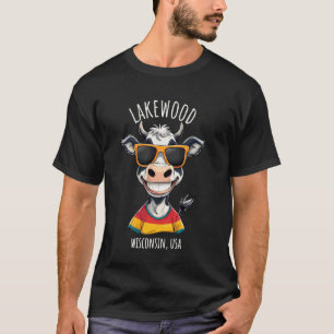 T-shirt Lakewood WI États-Unis Dessin animé de vache drôle
