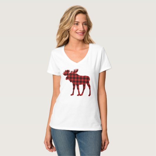 T-shirt Lamberjack Buffalo Plaid Check Christmas Moose (Devant entier)
