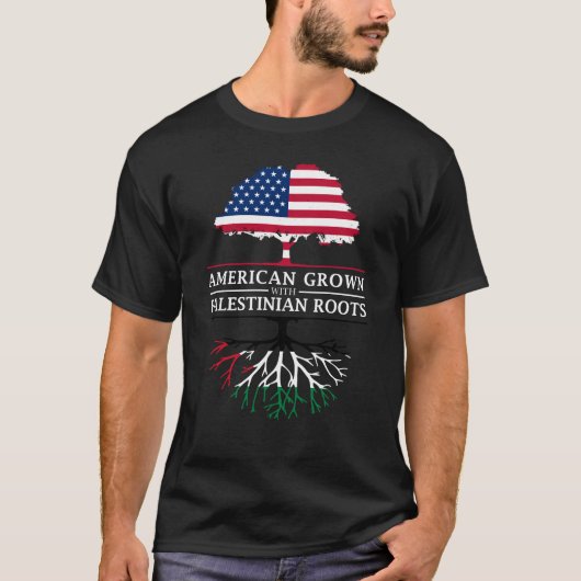 T-shirt L'Américain développé avec le Palestinien enracine (Devant)