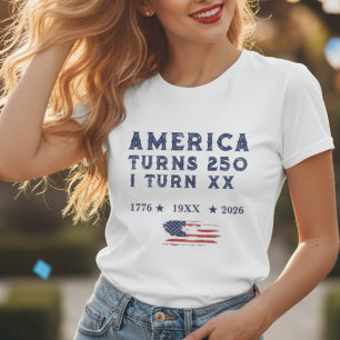 T-shirt L'Amérique a 250 ans, j'ai un âge personnalisé sur