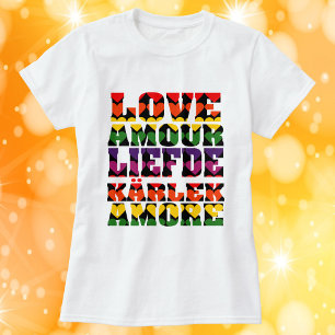 T-shirt L'amour dans plusieurs langues Arc-en-ciel foncé