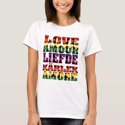 T-shirt L'amour dans plusieurs langues Arc-en-ciel foncé (Devant)