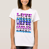 T-shirt L'amour dans plusieurs langues Coeurs rose violet  (Devant)