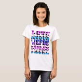T-shirt L'amour dans plusieurs langues Coeurs rose violet  (Devant entier)