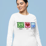 T-shirt L'amour de la paix Hanoukka La longue manne des fe<br><div class="desc">T-shirt à manches longues Peace Love Hanoukka pour une femme juive qui aime célébrer Chanukah. Un joli signe de paix,  un coeur,  et une belle menorah.</div>