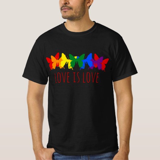 T-shirt L'amour est amour Papillon arc-en-ciel Noir (Devant)