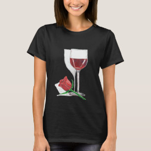 T-shirt L'Amour Est Dans L'Air Vin Verre Et Main Rose Tiré