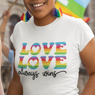 T-shirt L'amour gagne toujours les polices rétro lgbtqia r