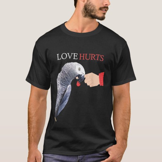 T-shirt L'amour gris africain peut faire mal au perroquet (Devant)